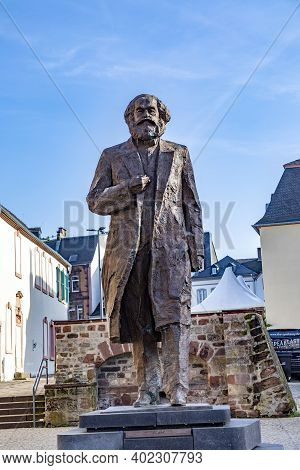 Trier, Germany - November 7, 2020: Statue Of Philosopher Karl Marx And Kommunist Founder In Trier In