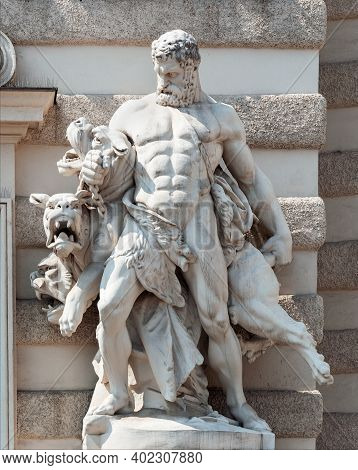 Vienna, Austria - July 31, 2019: Sculpture Of Hercules Fight With Cerberus, Hofburg Palace Complex