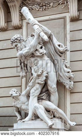 Vienna, Austria - July 31, 2019: Sculpture Of Hercules Slaying Antaeus, St. Michael's Wing Of Hofbur