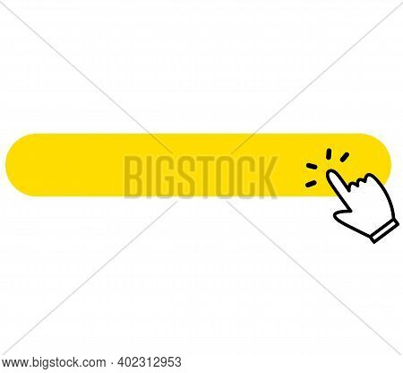 Click Blank Button With Hand Pointer Clicking Icon. Hand Clicking Button. Flat Style.