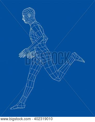 Wireframe Running Man. Vector 3d Rendering. Man In Running Pose