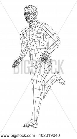 Wireframe Running Man. Vector 3d Rendering. Man In Running Pose