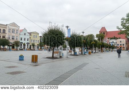 Puck, Poland - September 20, 2020: Old Market Square At Cloudy Day.