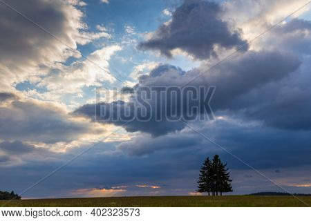 Landscape at sunset in Slavkovsky les near Horni Slavkov, Western Bohemia, Czech Republic
