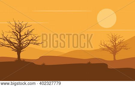 Beautiful Desert Landscape At Sunset. Vector Illustration