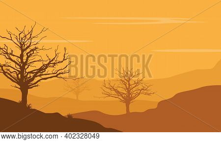 Beautiful Desert Scenery In The Vast Fields In The Afternoon. Vector Illustration