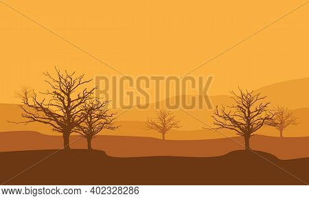 Beautiful Natural Views As The Sun Sets On The Edge Of Town. Vector Illustration