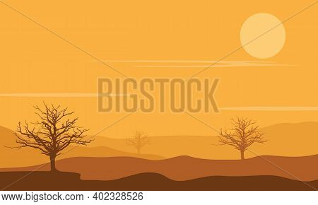 Amazing View Of An Afternoon In The Desert. Vector Illustration