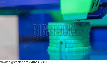 Three Dimensional Printing Machine Printing 3d Plastic Model At Modern Technology Exhibition, Factor