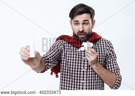 A Young Man Has A Cold.