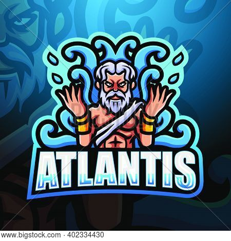 Vector Illustration Of Atlantis Mascot Esport Logo Design