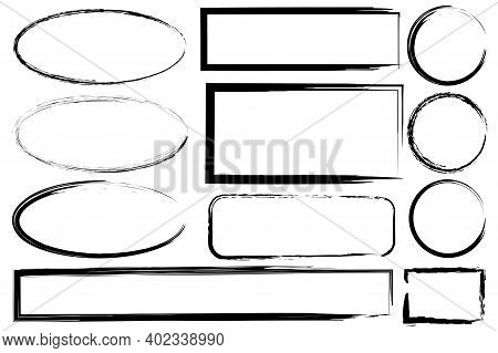 Hand Drawn Set With Black Grunge Ovals Rectangles. Hand Drawn Abstract Vector Set. Stock Image. Eps 