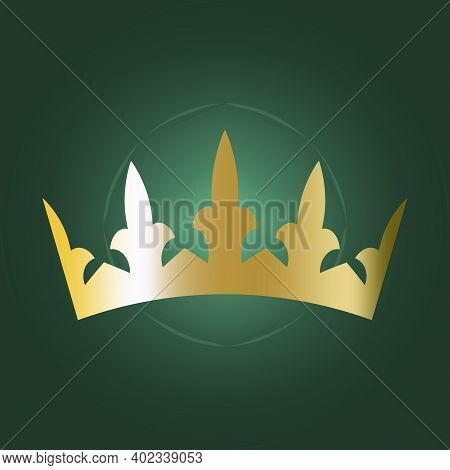 Golden Crown In Vintage Style On Green Background. Luxury Vector Illustration. Stock Image. Eps 10.