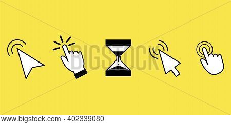Vintage Set For Web Background Design. Website Icon Symbol. Click Button On A Yellow Background. Sto