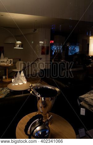 Strasbourg, France - Jan 1, 2021: Empty Furniture Showroom Due To Covid-19 Coronavirus Pandemic Situ