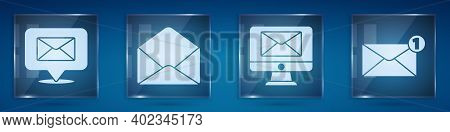 Set Speech Bubble With Envelope, Envelope, Monitor And Envelope And Envelope. Square Glass Panels. V