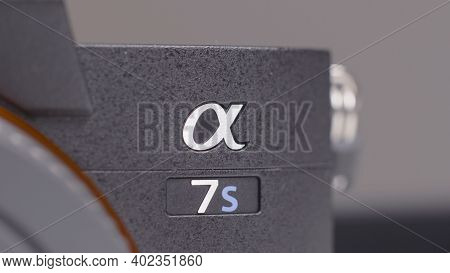 Russia, Moscow-december, 2020: Close-up Of Sonys New Camera. Action. Close-up Model Of New Camera Fr