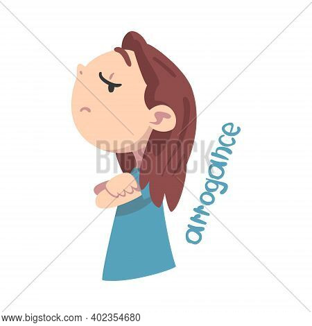 Arrogant Girl Turned Up Her Nose Cartoon Style Vector Illustration