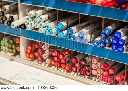 Sydney, Australia 2020-12-12 Alcohol-based Copic Sketch Markers On Display In A Shelf At Stationery 