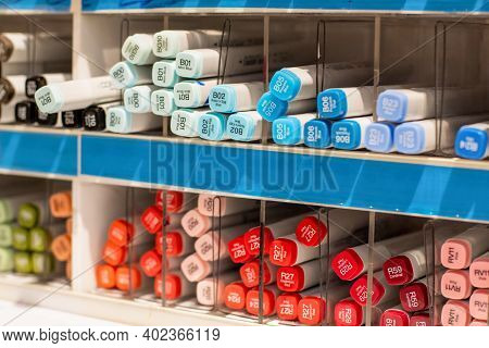 Sydney, Australia 2020-12-12 Alcohol-based Copic Sketch Markers On Display In A Shelf At Stationery 