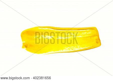 Color Of The Year 2021. A Stroke Of Illuminting Yellow Paint Isolated On White.