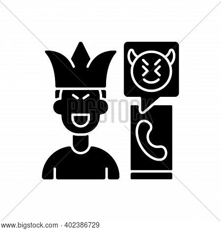 Phone Pranking Black Glyph Icon. Telephone Phony, Hoax , Crank Call. Joke And Trick For Fun. Offensi