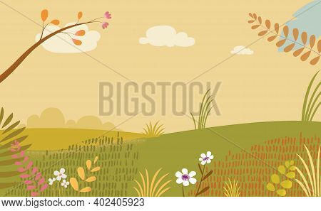 Kiddish Background Outdors. Colorful Flowers And Trees In The Background.