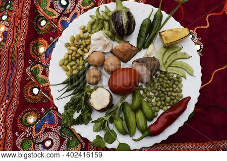 Top View Of Undhiyu A Gujarati Traditional Winter Season Festival Indian Cuisine Very Popular During