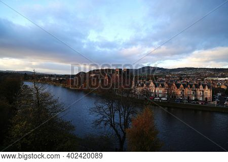 View Of The City Of Inverness On The River Ness, Scotland. High Quality Photo