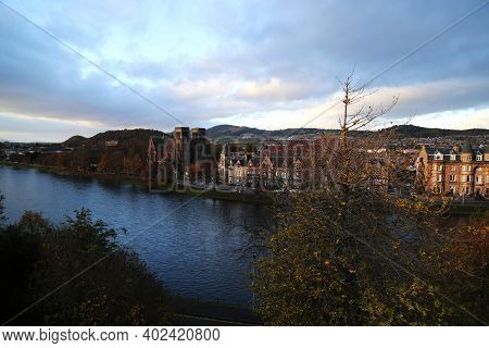 View Of The City Of Inverness On The River Ness, Scotland. High Quality Photo
