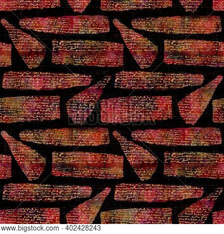 Seamless Dark Geometric Block Print Background. Boho Ethnic Soft Furnishing Fabric Style. Tie Dye Pa
