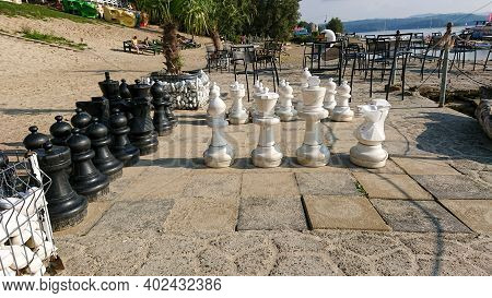 Solina, Poland - September 05, 2018: Huge Chess Pieces On The Beach. Entertainment For Tourists.