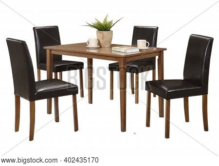 Dining Table And Chairs Isolated On White Background. Luxury And Modern Dining Table Sets In Differe
