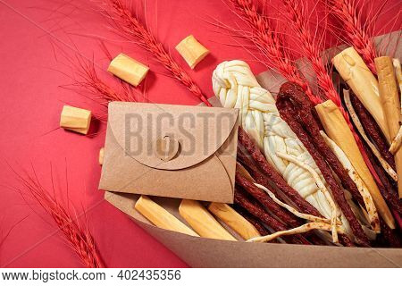 Extraordinary Declaration Of Love.  Original Edible Gift In The Form Of A Bouquet Consisting Of Saus
