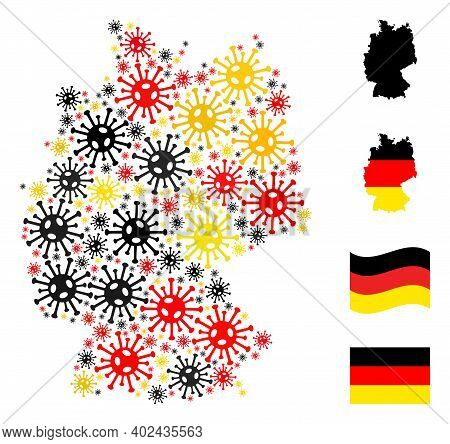 Germany Geographic Map Mosaic In German Flag Official Colors - Red, Yellow, Black. Vector Coronaviru