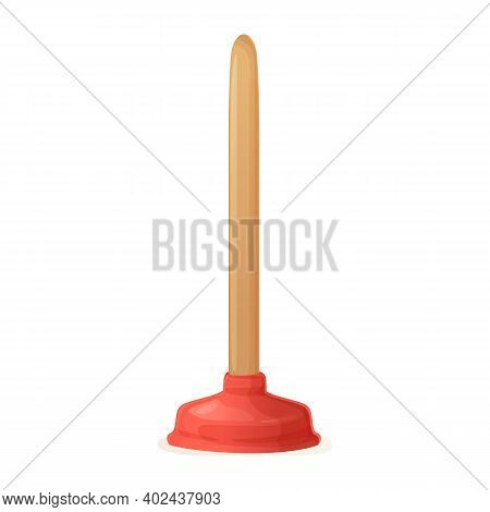 Red Wood Toilet Plunger. House Cleaning Tools, Domestic Equipment, Repair Sink Bath Clog, Household 
