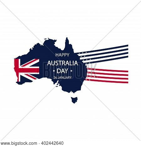 Blue Map With Flag, Happy Australia Day On A White Background.