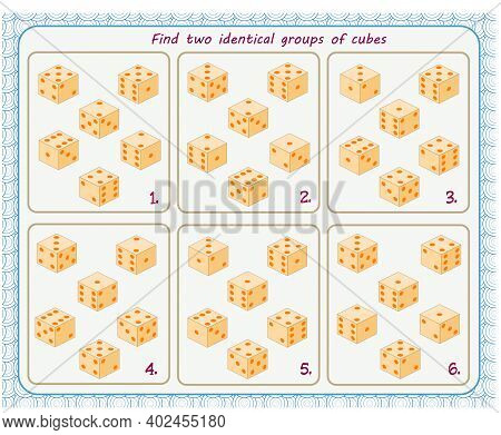 A Game For Children. Development Of Attention. Find Two Identical Groups Of Cubes. Vector Illustrati