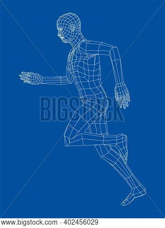 Wireframe Running Man. Vector 3d Rendering. Man In Running Pose