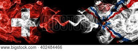 Switzerland, Swiss Vs Assyria Smoky Mystic Flags Placed Side By Side. Thick Colored Silky Abstract S