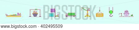 Set Shipyard Of Cartoon Icon Design Template With Various Models. Modern Vector Illustration Isolate