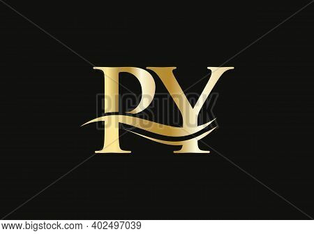 Initial Gold Py Letter Logo Design. Py Logo Design With Creative And Modern Trendy