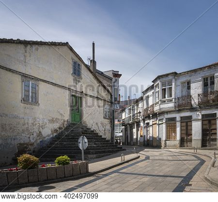 Melide, Spain, July 2020 - Street View Of The Town Of Melide, Galicia, Spain