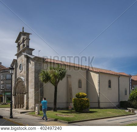 Melide, Spain, July 2020 - Church In The Town Of Melide, Galicia, Spain