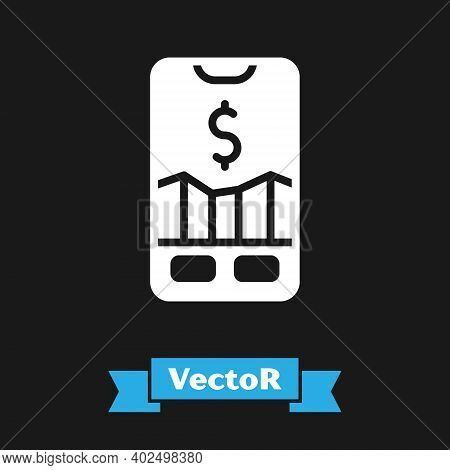 White Mobile Stock Trading Concept Icon Isolated On Black Background. Online Trading, Stock Market A
