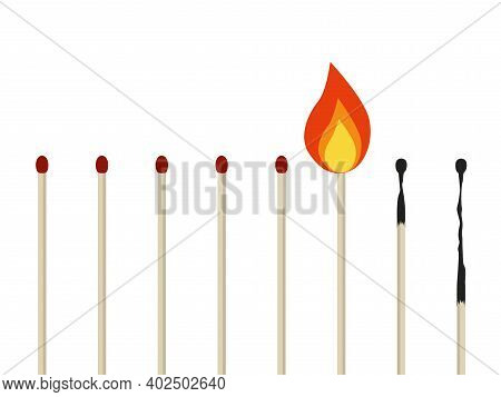 Emotional Burnout Concept. Vector Illustration In Cartoon Flat Style. Burning Matches Isolated On A 