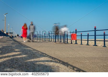 Motion Blur of People Walking on Bray Promenade, County Wicklow