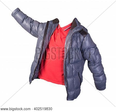 Men's Redt-shirt And Blue Jacket Isolated On White Background.casual Clothing