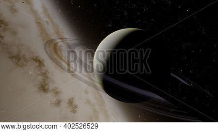 Planets And Galaxy, Science Fiction Illustration. Beauty Of Deep Space. Billions Of Galaxy In The Un