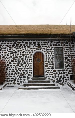 Wooden Door Entrance Doorway Historical Stone Rock House Building Farmstead Mansion Skriduklaustur F